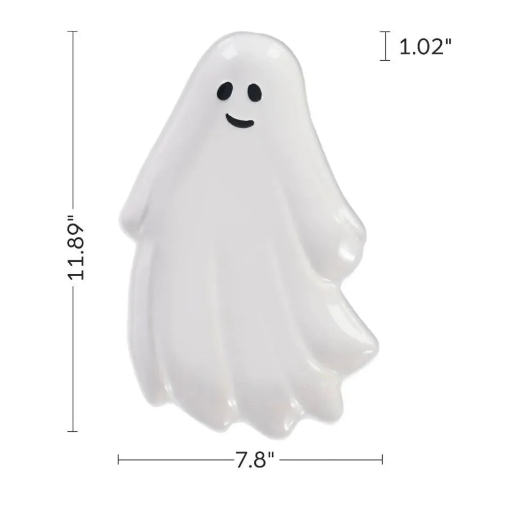 Halloween Kitchen Ceramic Ghost Treat Platter Tray & Treat Jar Set